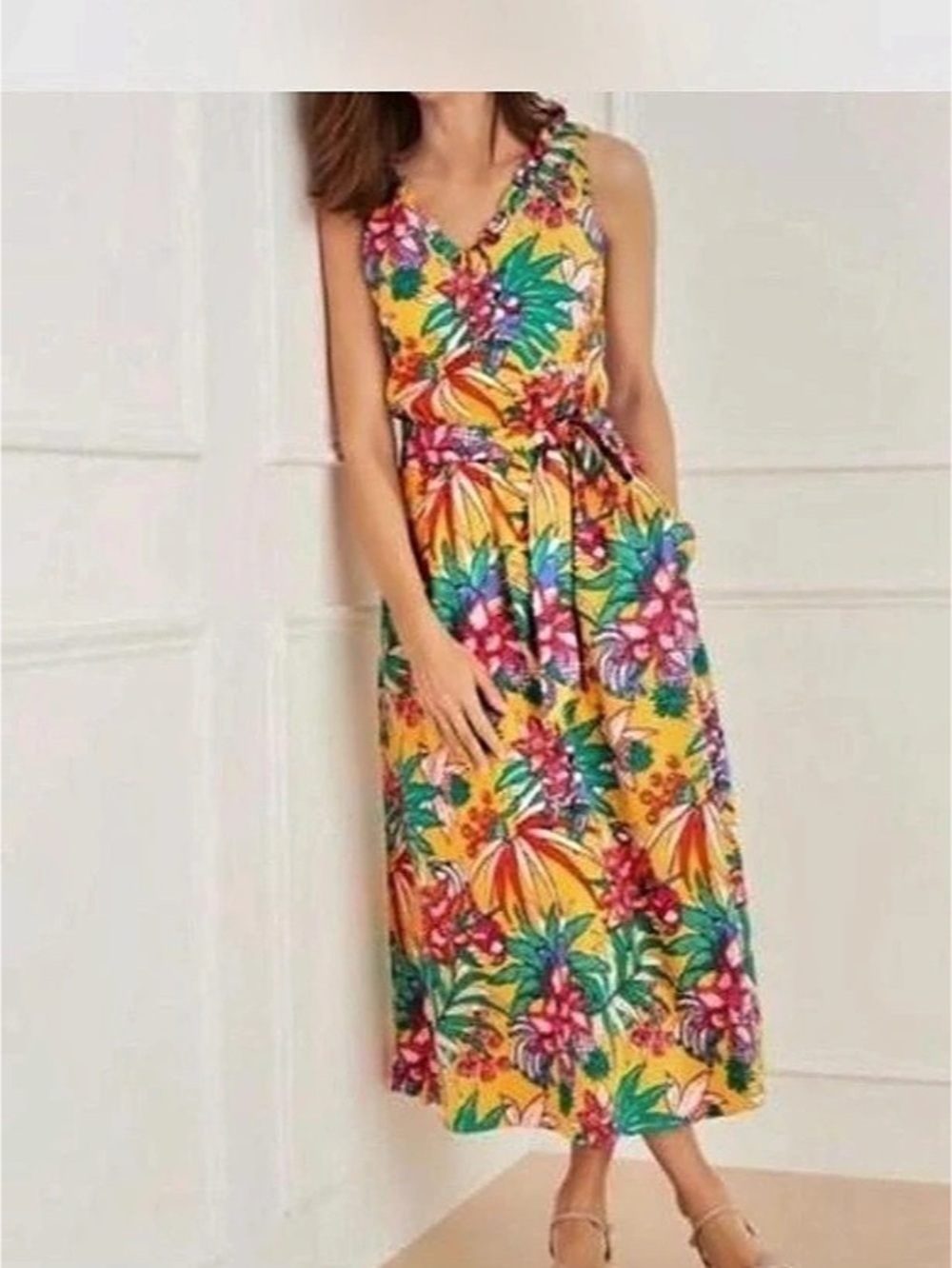 Talbots Floral 100% Cotton Midi Dress cottagecore prairie boho indie Size 12